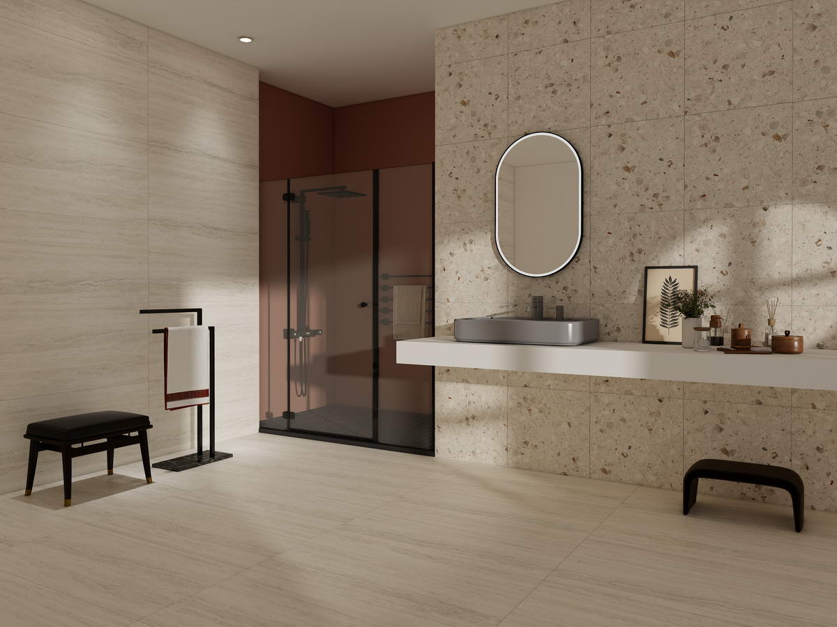 TRAVERTINE VEIN CLASSICO+TERRAZZO NOUGAT